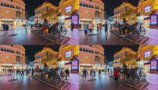 中国哈尔滨中央大街夜景延时高清在线视频素材下载