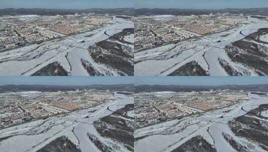 内蒙古呼伦贝尔根河市城市航拍风光高清在线视频素材下载