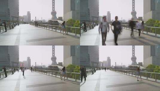 上海陆家嘴人行天桥人流延时摄影高清在线视频素材下载