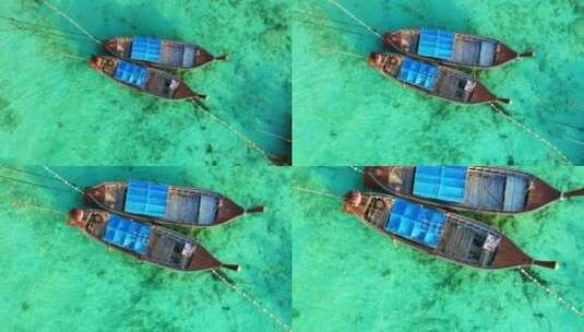 泰国长尾船的放大镜头，船从上面停靠，船上没有人高清在线视频素材下载