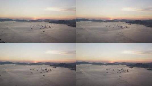 香港维多利亚港日落光辉海面大景航拍高清在线视频素材下载
