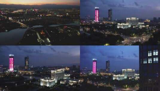 银川宁夏夜景航拍灯火城市北京路发展高清在线视频素材下载