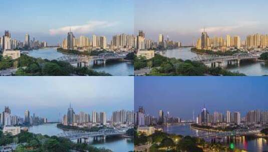 广州海珠桥和珠江两岸城市天际线延时摄影4k高清在线视频素材下载