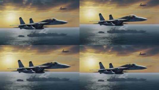4k航母战斗机起飞降落夕阳唯美创意高清在线视频素材下载