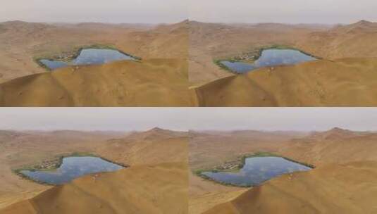 航拍巴丹吉林沙漠心形海子高清在线视频素材下载
