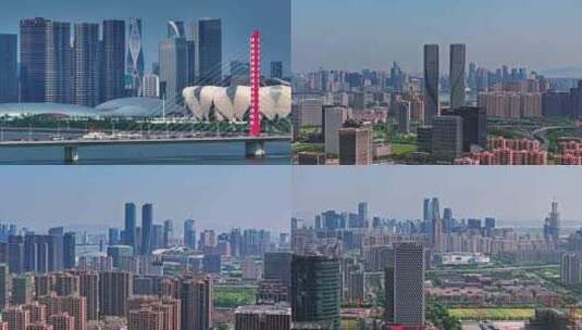 萧山奥体城市长焦航拍4k高清在线视频素材下载