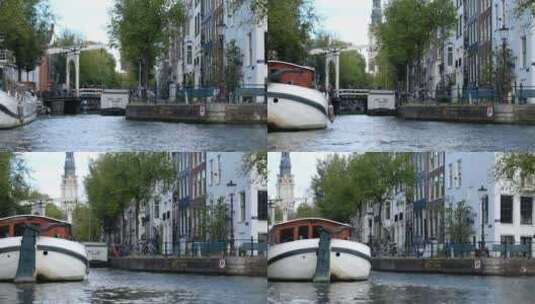荷兰阿姆斯特丹运河和船只超慢动作高清在线视频素材下载