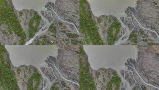航拍攀登川西加拉本森雪山登山者的BC大本营高清在线视频素材下载