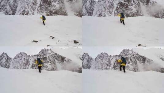 登山者爬山探险空中飞行史诗山脉攀登成功美丽高清在线视频素材下载