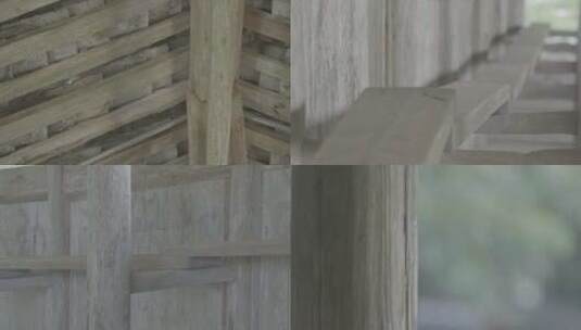浙江温州泰顺县廊桥内部木结构特写高清在线视频素材下载