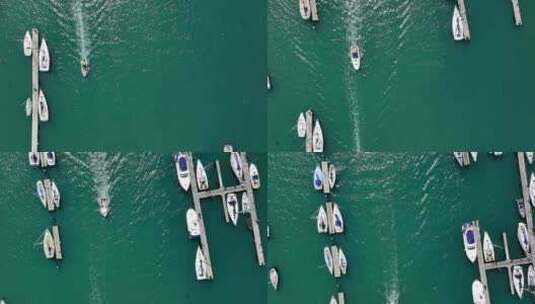 游艇和船在河上快艇划船鸟瞰高清在线视频素材下载