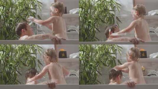 儿童在泡沫水中洗澡高清在线视频素材下载