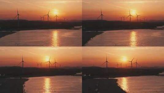 风力发电风车夕阳高清在线视频素材下载