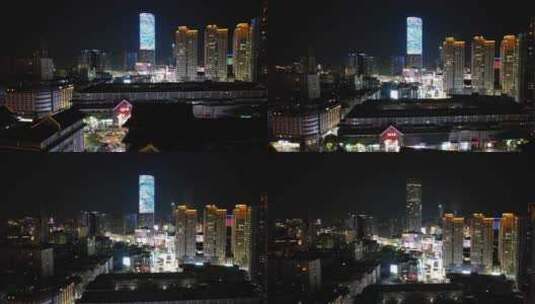 江苏苏州城市夜景苏宁广场夜景灯光航拍高清在线视频素材下载