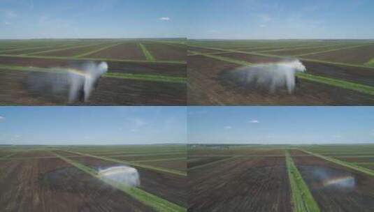 机械灌溉喷洒农田高清在线视频素材下载