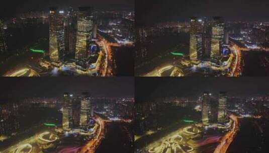 湖南长沙梅溪湖城市夜景航拍风光高清在线视频素材下载
