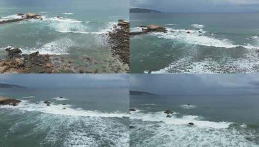 沿海海浪拍打礁石水花航拍俯拍高清在线视频素材下载