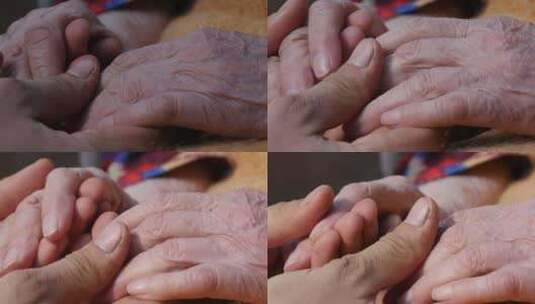 关爱老人抚摸老人的手高清在线视频素材下载