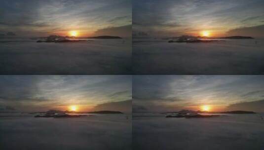 自然风光灯塔大雾海面日出航拍高清在线视频素材下载