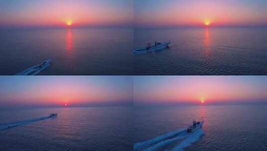 海上日出 冲锋艇高清在线视频素材下载