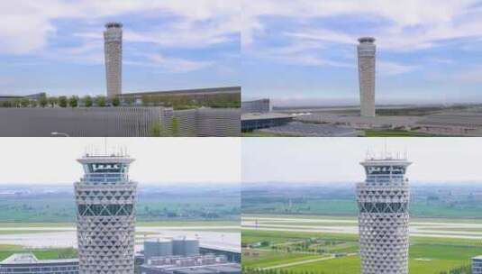青岛胶东机场塔台航站楼高清在线视频素材下载