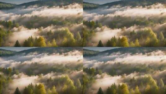 原始森林云雾缭绕树林光影阳光云海空境写意高清在线视频素材下载