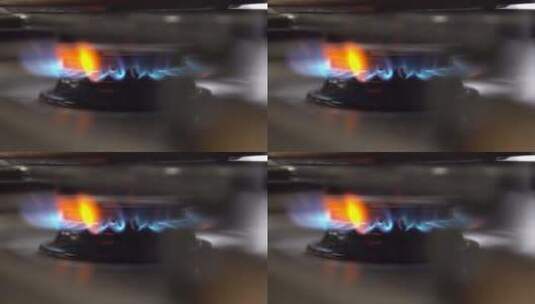 炉子火焰加热、沸腾、锅或平底锅的特写镜头高清在线视频素材下载