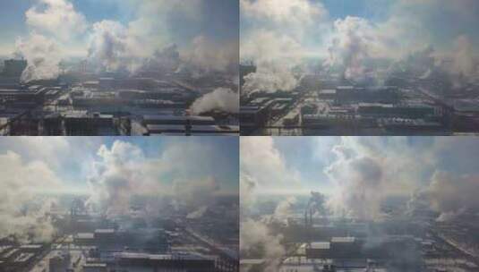 石化炼油厂烟囱排放烟雾高清在线视频素材下载