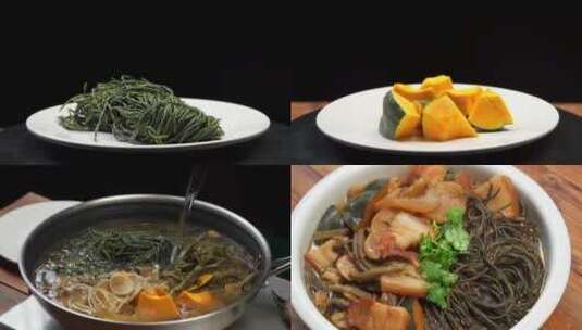 五花肉炖干菜制作过程高清在线视频素材下载