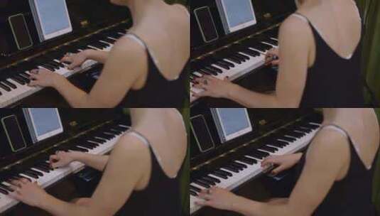 一个弹钢琴的成年女孩的手高清在线视频素材下载