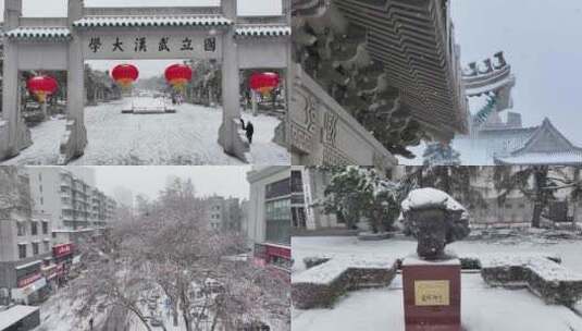 武汉大学冬天校园【雪景7组】高清在线视频素材下载