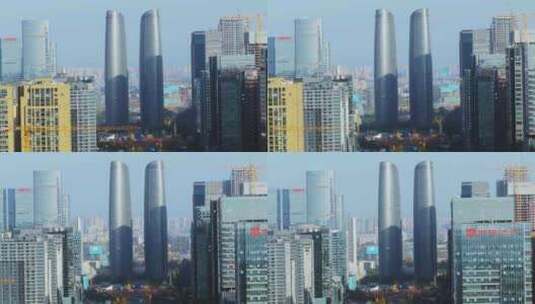 航拍成都金融城双子塔城市建筑地标高清在线视频素材下载