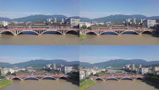 四川雅安廊桥雅州廊桥白昼晴天航拍实时高清在线视频素材下载