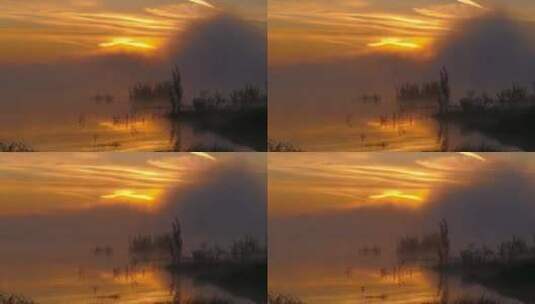 雾中河上日出景观高清在线视频素材下载