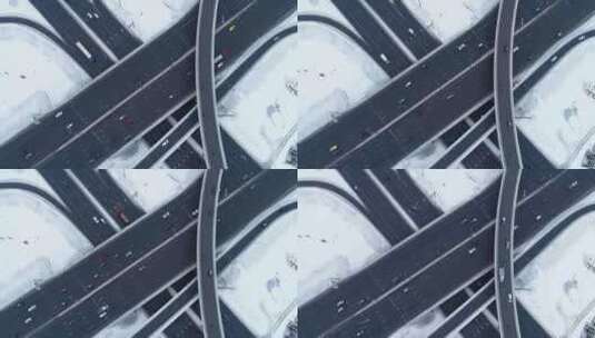 4K-航拍冬季高速上的车流高清在线视频素材下载