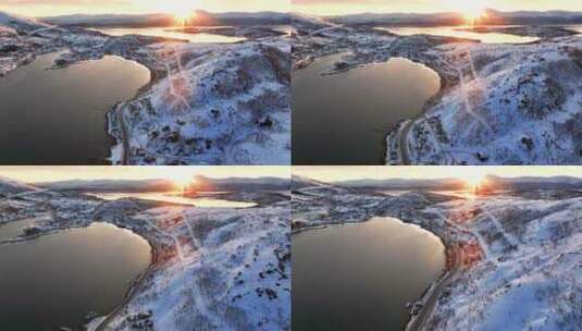 4K航拍北欧挪威特罗姆瑟雪景日出风光高清在线视频素材下载