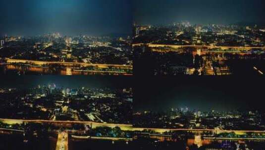 江苏南京城墙中华门夜景航拍高清在线视频素材下载