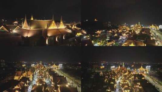 芒市傣族古镇夜景航拍高清在线视频素材下载