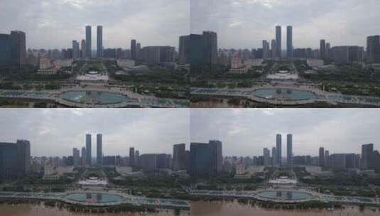 江西南昌秋水广场双子塔航拍高清在线视频素材下载