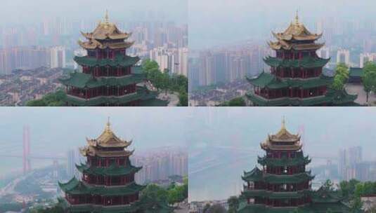 重庆鸿恩寺航拍鸿恩阁与嘉陵江两岸高楼大厦高清在线视频素材下载