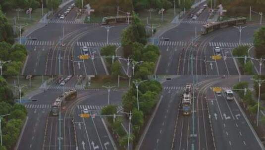 有轨电车成为都市靓丽风景（航拍素材）高清在线视频素材下载