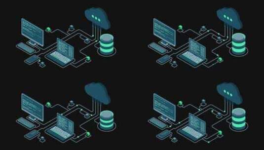 云技术计算动画。现代云技术。数据中心等距高清在线视频素材下载
