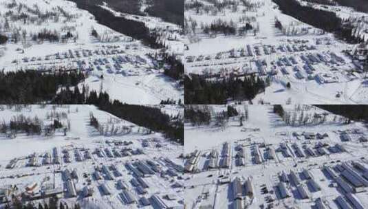 航拍新疆冬季喀纳斯河流晨雾雪山森林雪景高清在线视频素材下载