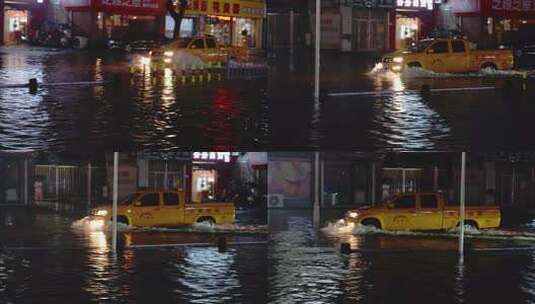 台风贝碧嘉携带暴雨造成道路积水出行不便高清在线视频素材下载