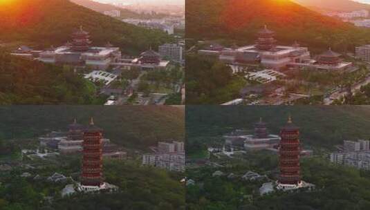 夕阳下的寺庙宝塔 谷隐寺 岘山 伏羲陵高清在线视频素材下载