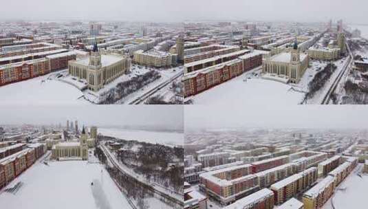 黑河冰雪城市航拍高清在线视频素材下载