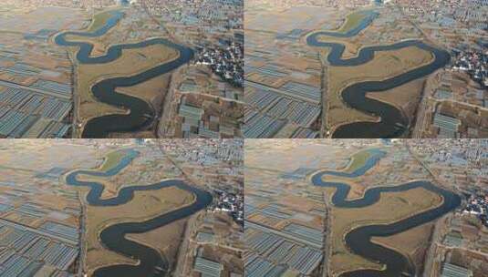 航拍 风景 景色 河流 河道 水 湖高清在线视频素材下载