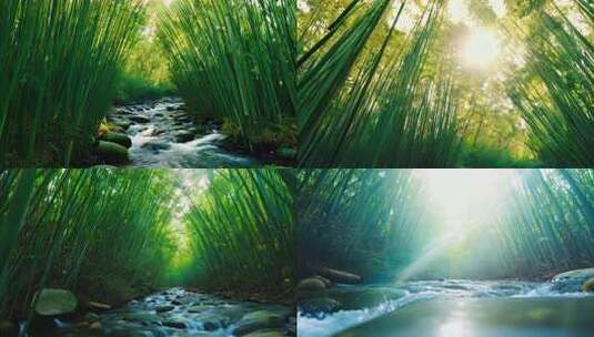 竹林风声 溪水轻响 自然幽静之歌高清在线视频素材下载