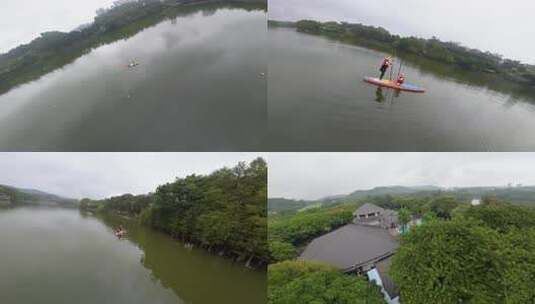 航拍广州麓湖风景（湖上桨板活动）高清在线视频素材下载