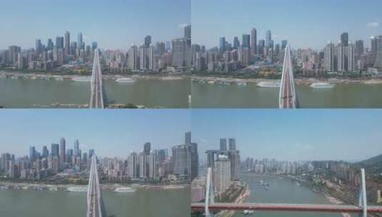 航拍重庆东水门长江大桥合集高清在线视频素材下载